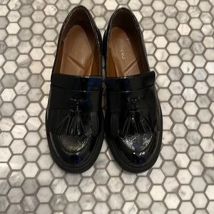 Franco Sarto black patent loafers